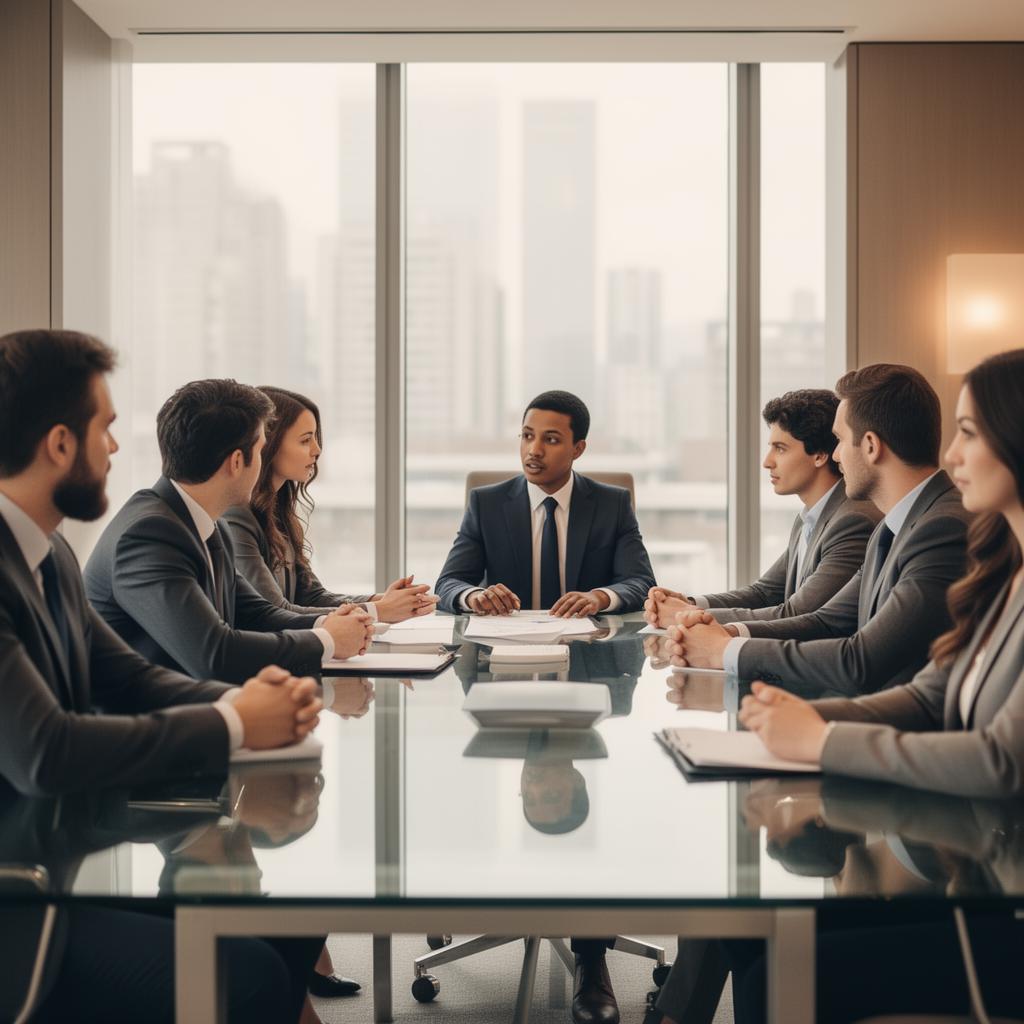 Equipo directivo internacional en reunión de negocios
